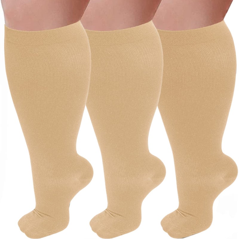 3 Pairs Plus Size Compression Socks for Women and Men Wide Calf 2030mmhg Extra Large Knee High Support for Circulation